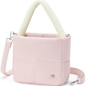 Chic Lightweight Puffer Crossbody Bag for Women in Light Pink & Off White